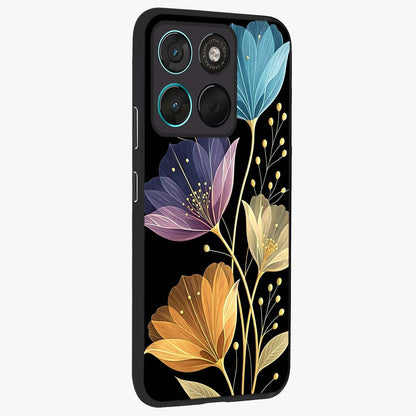 Delicate Multicolor Flowers Glass Case upright view showcasing delicate floral artwork with bright botanical theme.