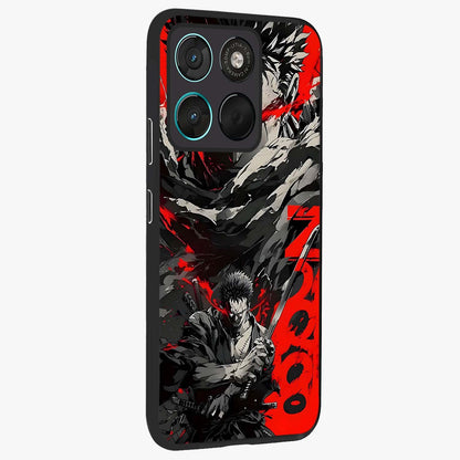 Demon Sword Resolve Glass Case upright view showcasing dramatic warrior artwork with intense battle theme.