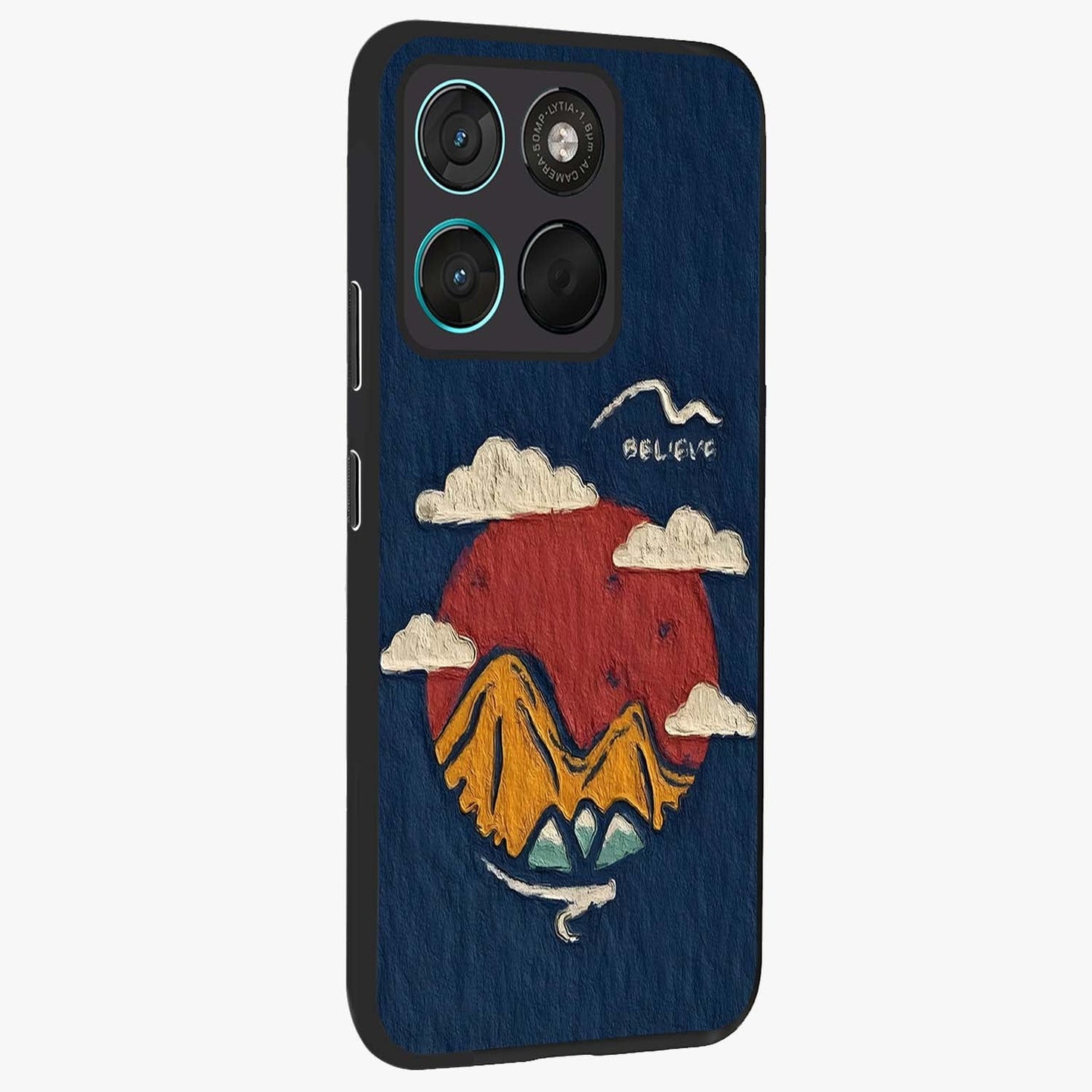 Dream Beyond Mountains Glass Case upright view showcasing beautiful mountain scenery with inspirational nature theme.