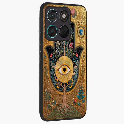 Ethereal Evil Eye Glass Case upright view showcasing celestial evil eye artwork with mystical theme.