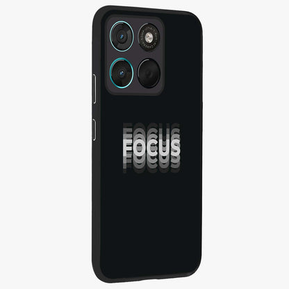 Focus Mode On Glass Case upright view showcasing strong typography statement with sleek motivational theme.