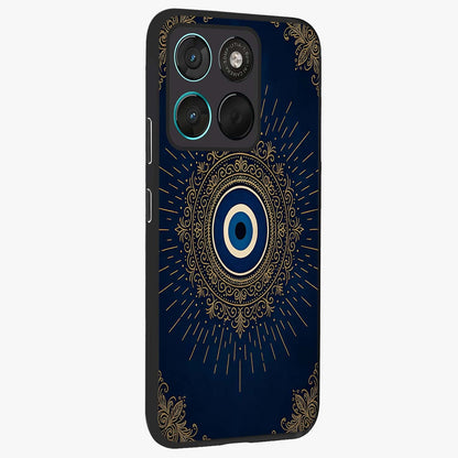Golden Celestial Charm Glass Case upright view showcasing radiant celestial artwork with elegant golden theme.