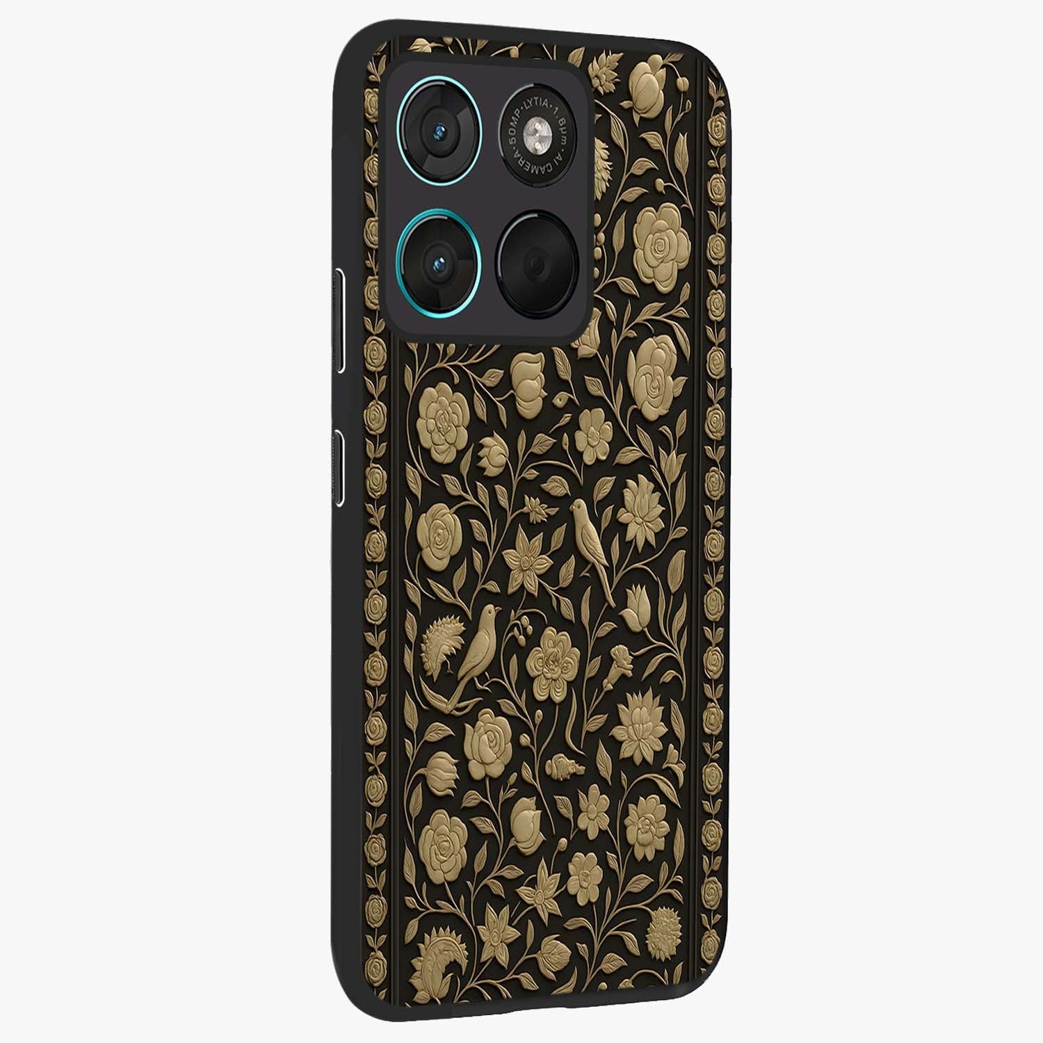 Golden Evil Eye Mandala Glass Case upright view showcasing decorative evil eye mandala artwork with spiritual aesthetic style.