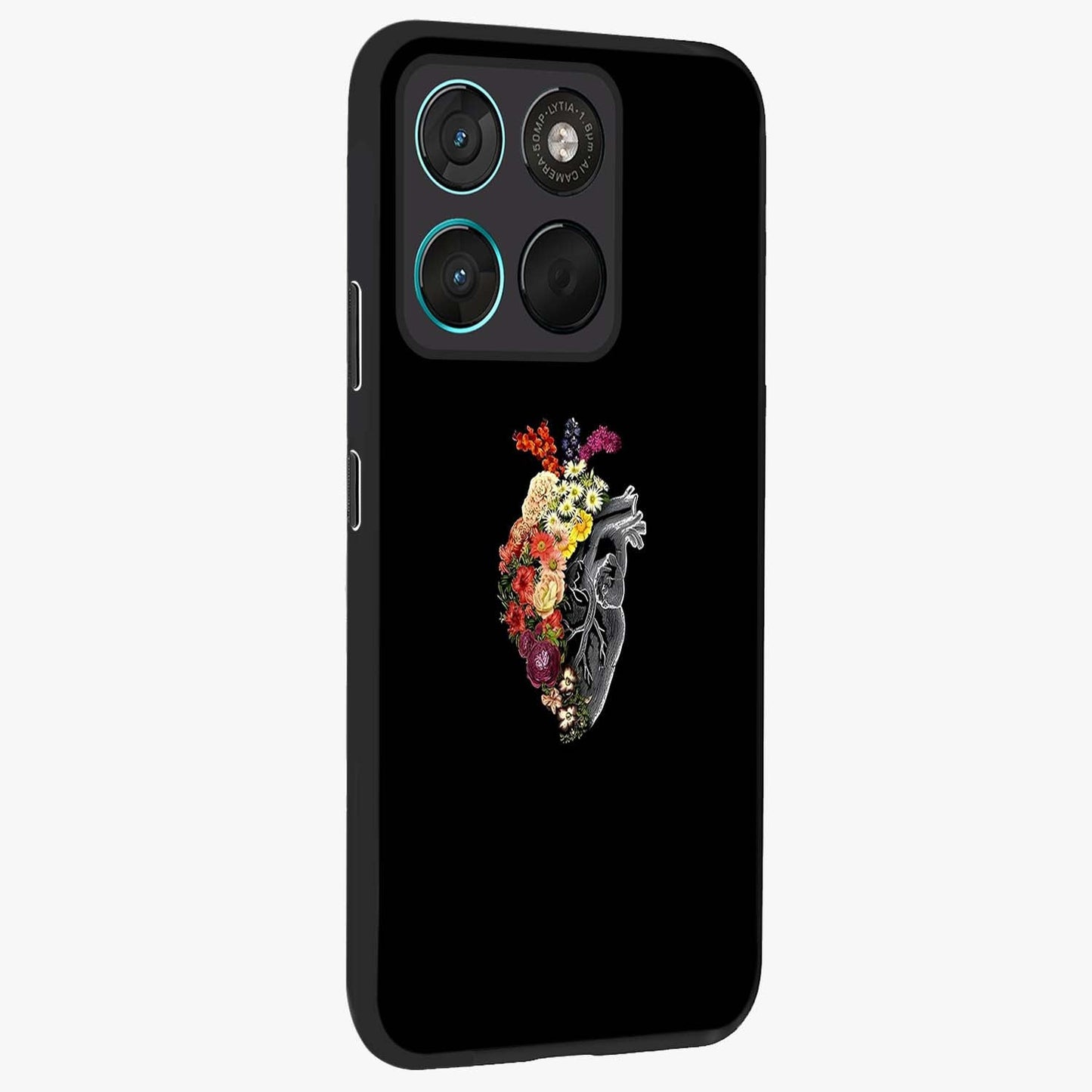 Heart With Flowers Glass Case upright view showcasing decorative heart and floral artwork with sweet romantic theme.