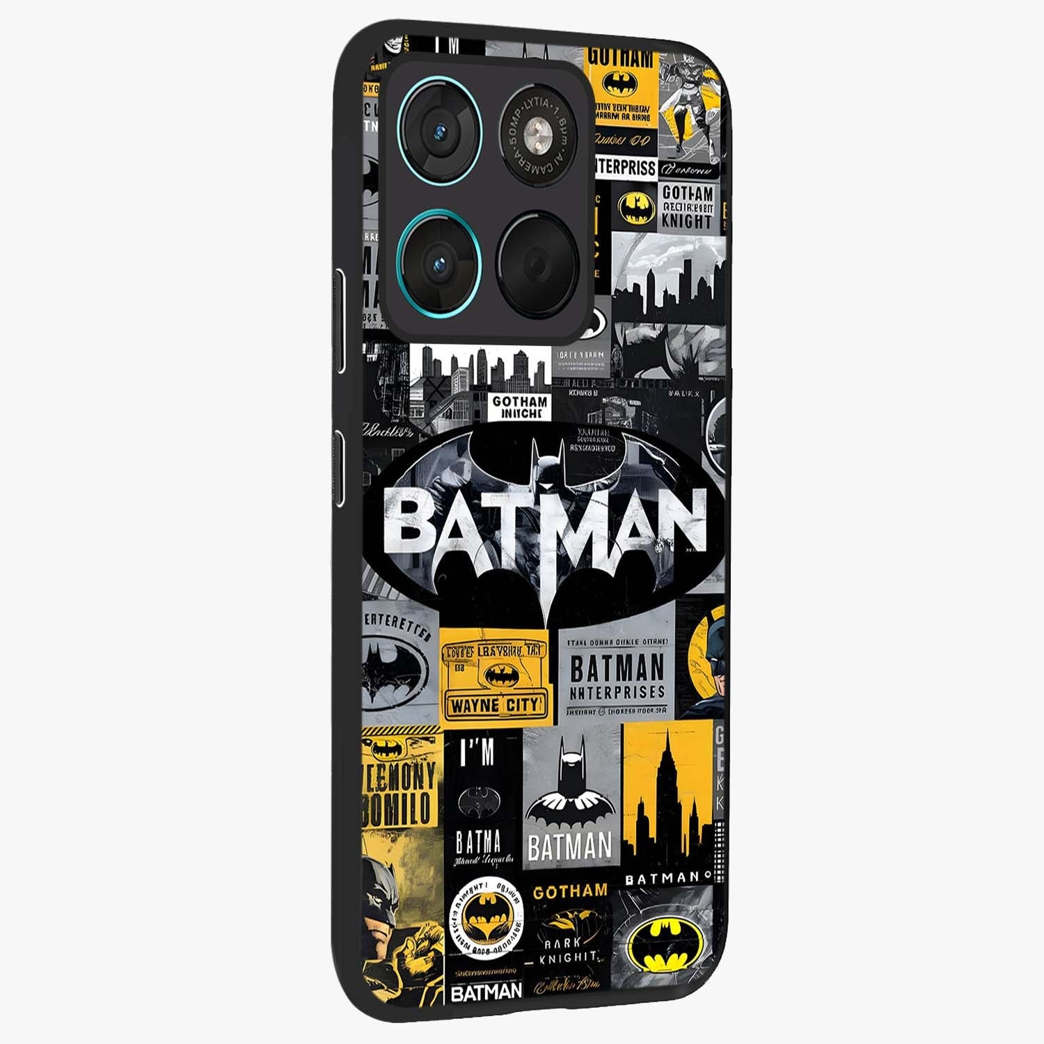 Knight Gotham Rise Glass Case upright view showcasing bold vigilante themed artwork with gothic city vibe.