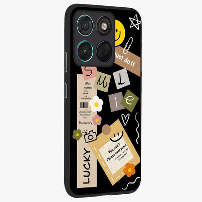 Lucky Aesthetic Collage Glass Case upright view showcasing vibrant collage artwork with youthful aesthetic theme.