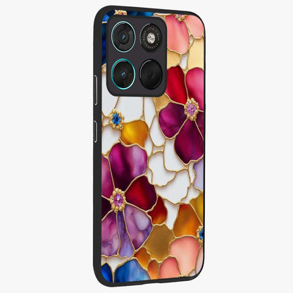 Marble Flower Pattern Glass Case upright view showcasing decorative marble flower artwork with refined style.