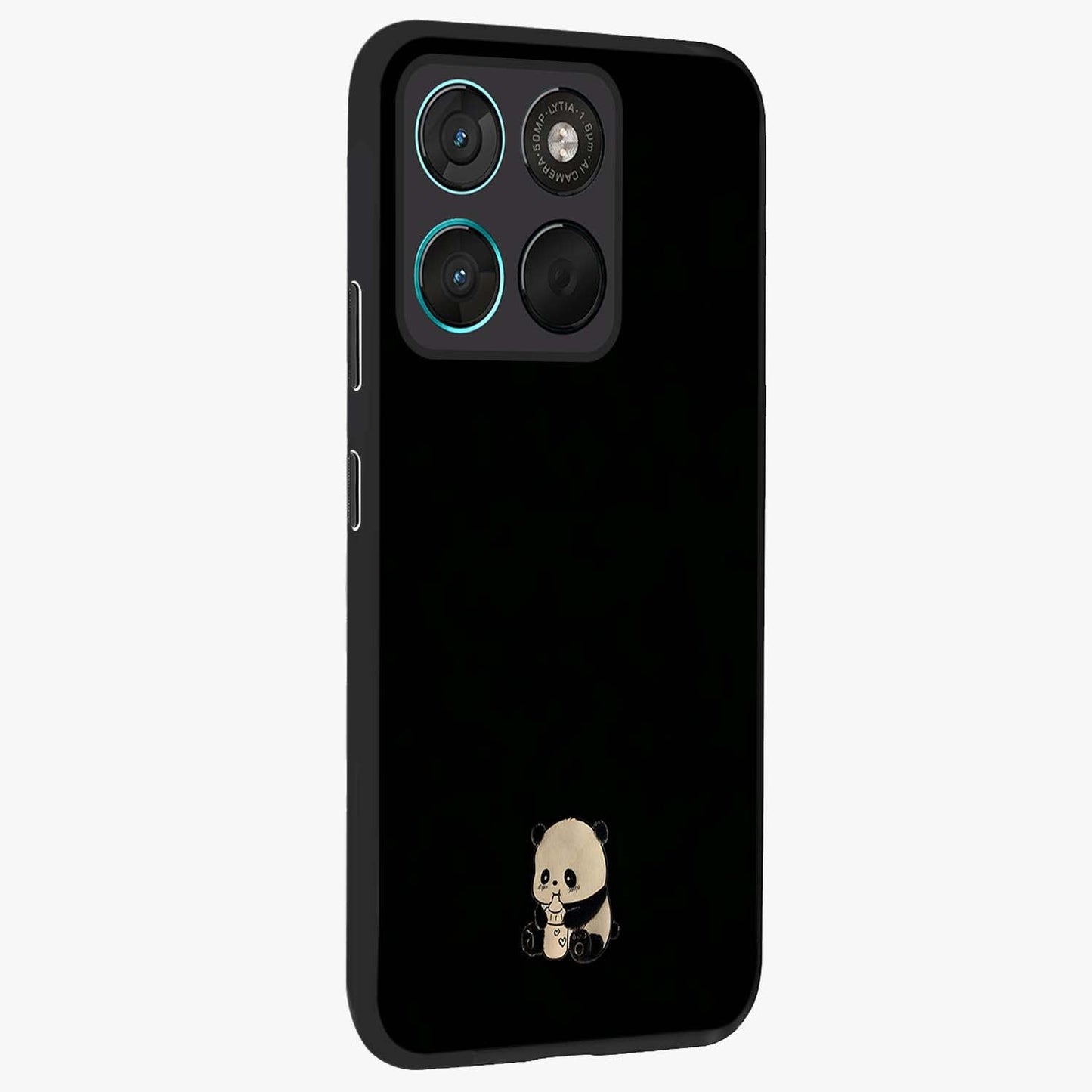 Midnight Panda Love Glass Case upright view showcasing charming panda artwork with playful romantic theme.