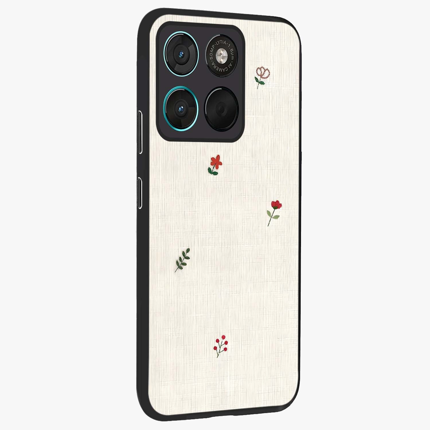 Minimalistic Blue With White Flower Pattern Glass Case upright view showcasing clean white flower artwork with calming blue theme.