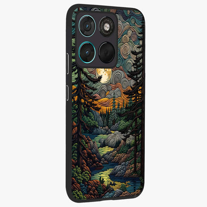 Moonlight Forest Dream Glass Case upright view showcasing magical forest artwork with calm night theme.