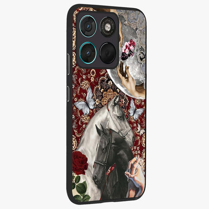 Moonlit Royal Stallion Glass Case upright view showcasing dramatic horse artwork with glowing moon themed design.