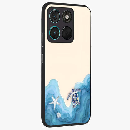 Ocean Drift Turtle Glass Case upright view showcasing calm underwater turtle artwork with nature inspired theme.