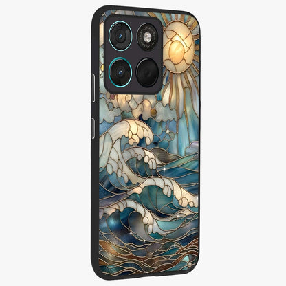 Oceanic Stained Printed Glass Case upright view showcasing decorative ocean pattern artwork with vibrant marine theme.