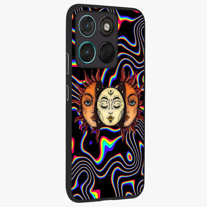 Psychedelic Sun Glass Case upright view showcasing trippy sun artwork with bold psychedelic theme.