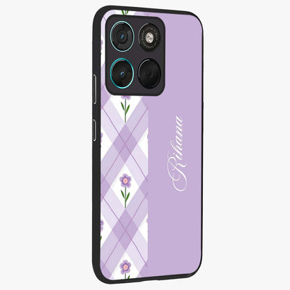 Purple Diamond Floral Glass Case upright view showcasing vibrant floral artwork with stylish geometric theme.