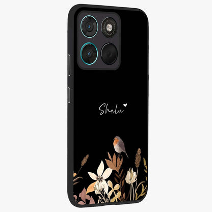 Quiet Garden Tune Custom Name Glass Case upright view showcasing serene botanical artwork with personalized aesthetic.