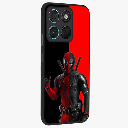 Red & Black Deadpool Theme Glass Case upright view showcasing energetic comic themed artwork with striking red and black design.