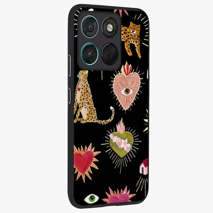 Sacred Jungle Heart Glass Case upright view showcasing vibrant jungle artwork with symbolic heart theme.
