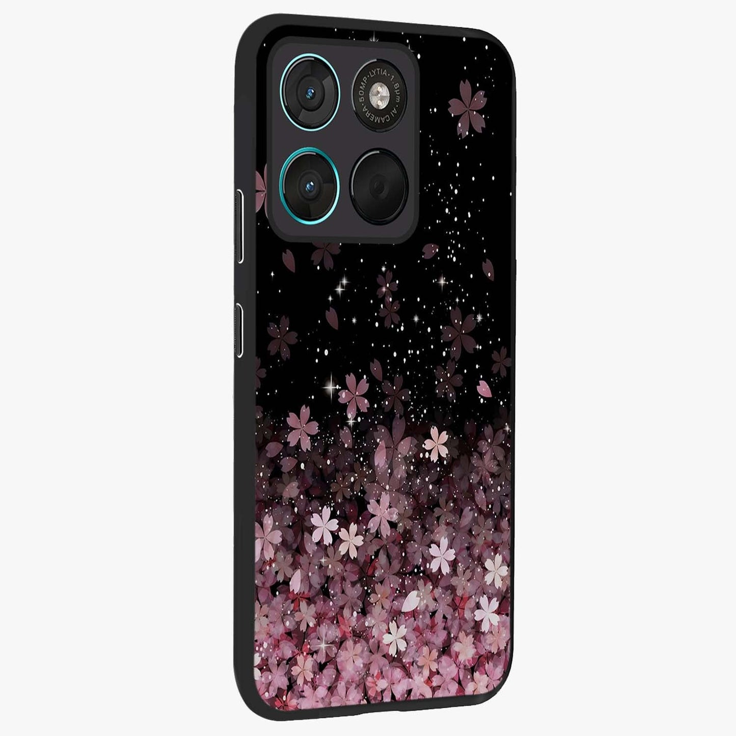 Small Starry Flowers Glass Case upright view showcasing charming floral artwork with dreamy starry theme.