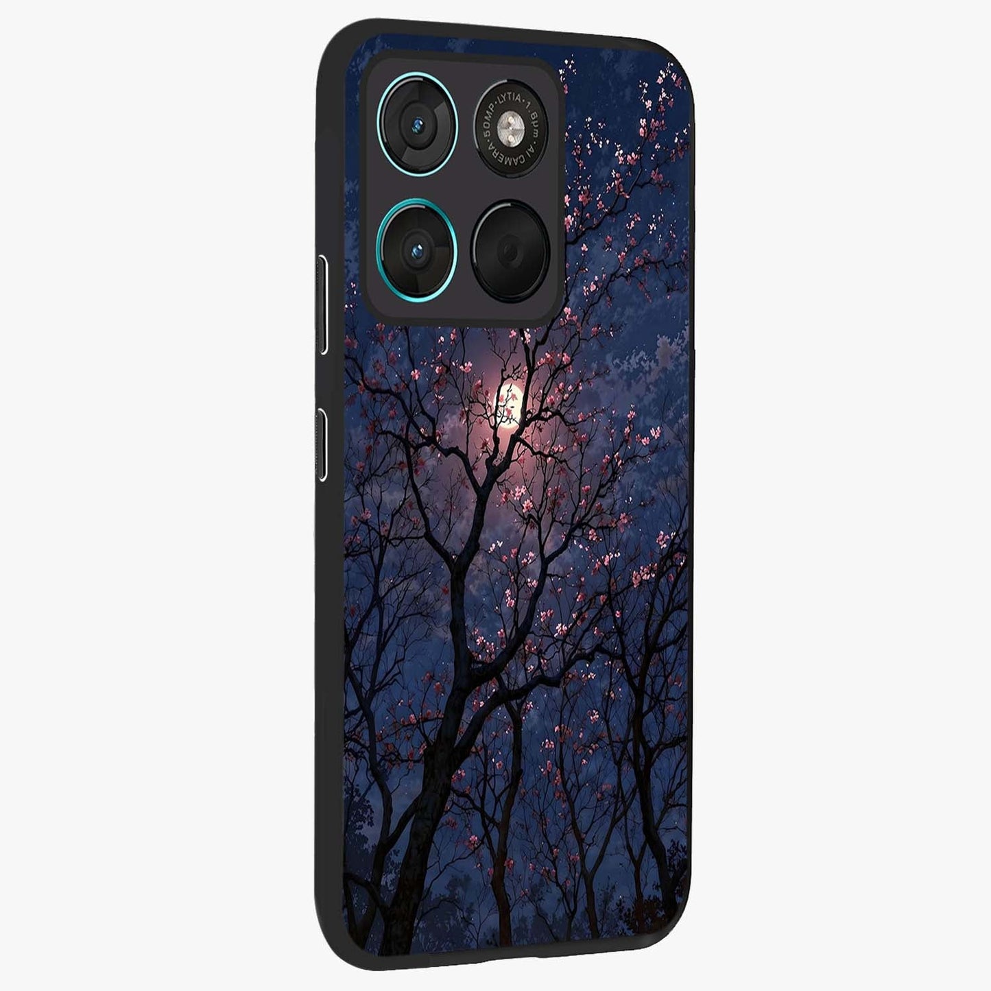 Twilight Sakura Serenade Glass Case upright view showcasing beautiful cherry blossom artwork with serene evening theme.