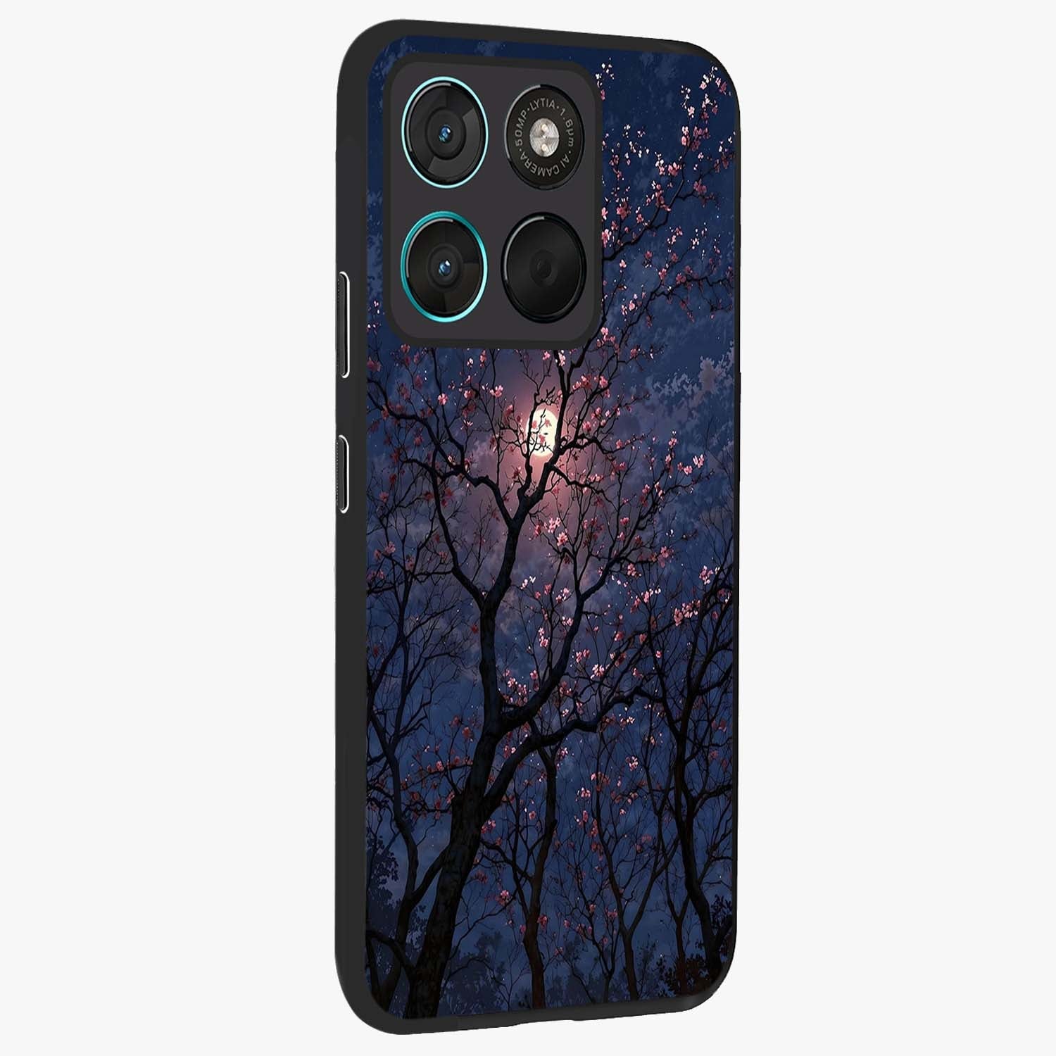 Twilight Sakura Serenade Glass Case upright view showcasing beautiful cherry blossom artwork with serene evening theme.