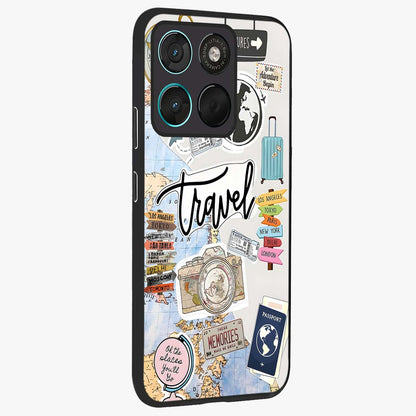 Wanderlust Journal Glass Case upright view showcasing wanderlust inspired artwork with creative exploration theme.