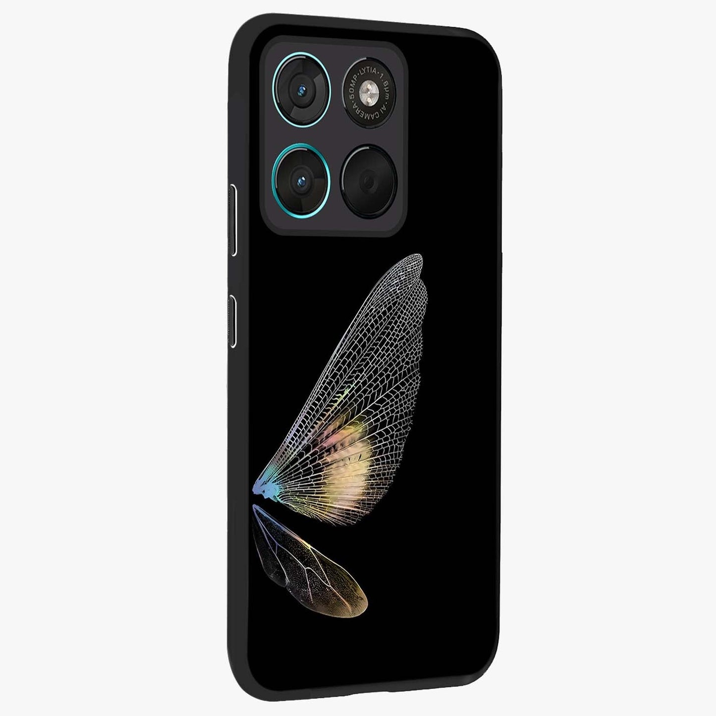 Whispers Of Wings Glass Case upright view showcasing elegant wing artwork with light airy theme.