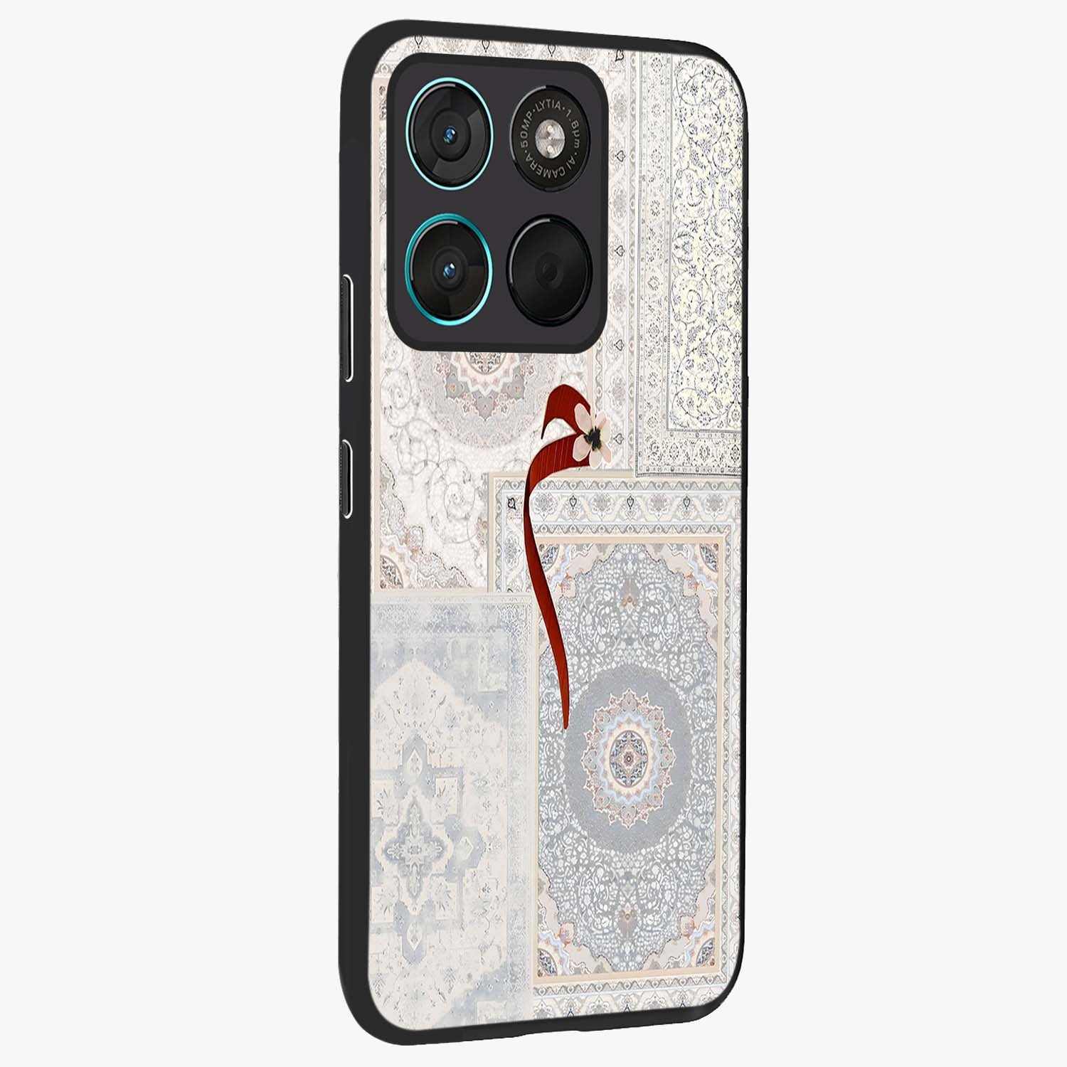 White Aesthetic Bow Glass Case upright view showcasing delicate ribbon bow artwork with cute minimalist theme.