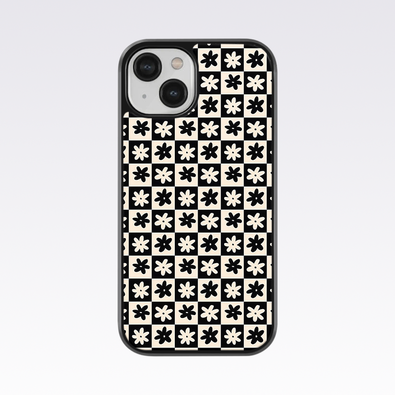 Little Daisy Pattern In Black & Beige Glass Case