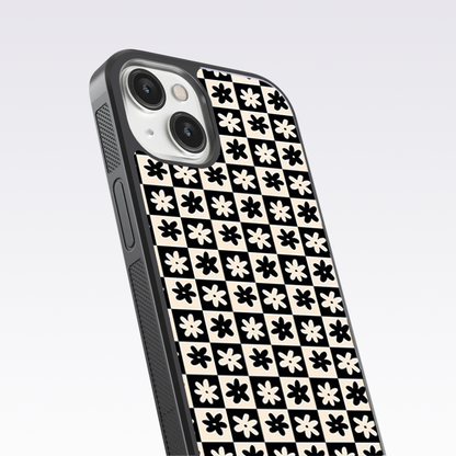 Little Daisy Pattern In Black & Beige Glass Case