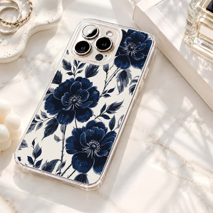 Navy Blue Florals Clear Silicon Cover