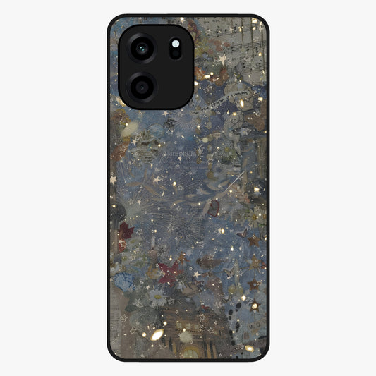 Aesthetic Astrolophia Glass Case showing flat back view with dreamy aesthetic design and glossy glass finish.