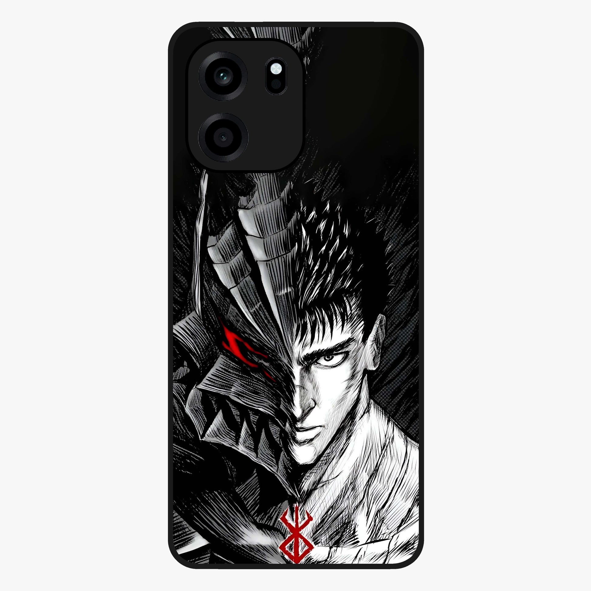 Berserker Blood Oath Glass Case showing flat back view with fierce warrior inspired artwork and glossy glass finish.