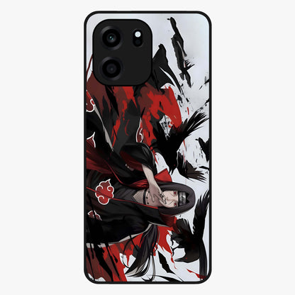 Crimson Crow Illusion Glass Case showing flat back view with artistic crow illusion artwork and glossy glass finish.