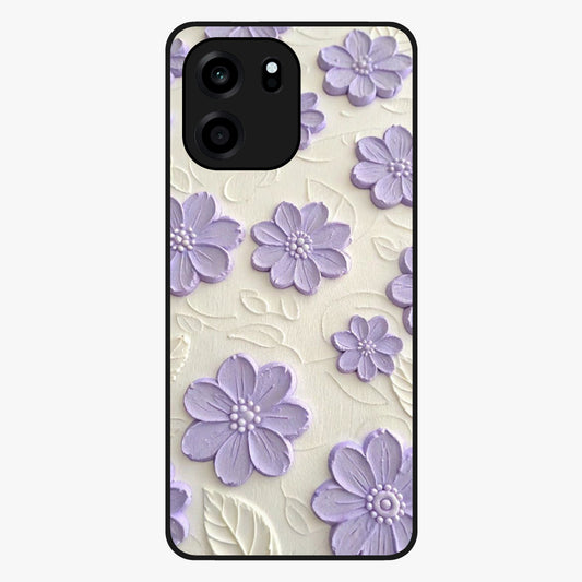 Floral Wall Art With Purple Flowers Glass Case showing flat back view with purple flower artwork and glossy glass finish.