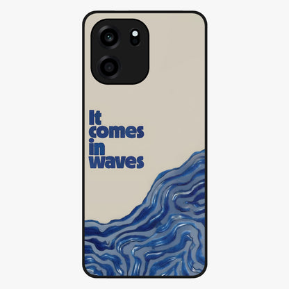 It Comes In Waves Quote Glass Case showing flat back view with inspirational wave themed quote artwork and glossy glass finish.