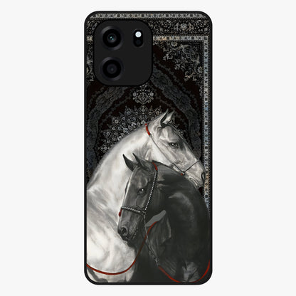 Majestic Ride Legacy Glass Case showing flat back view with powerful automotive inspired artwork and glossy glass finish.