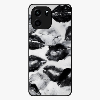 Midnight Kiss Marks Glass Case showing flat back view with lipstick kiss mark artwork and glossy glass finish.