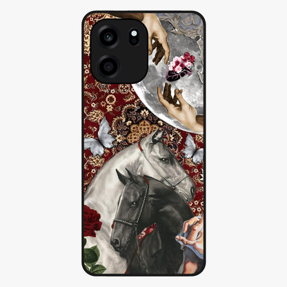 Moonlit Royal Stallion Glass Case showing flat back view with majestic horse under moonlight artwork and glossy glass finish.