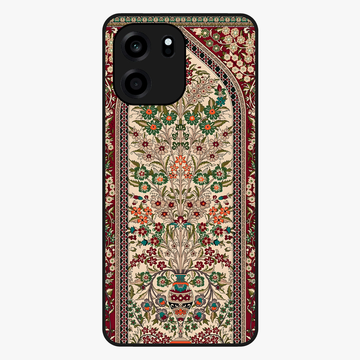 Persian Inspired Glass Case showing flat back view with ornate Persian style pattern artwork and glossy glass finish.