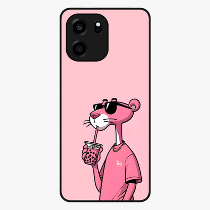 Pink Panther Glass Case showing flat back view with iconic pink panther artwork and glossy glass finish.