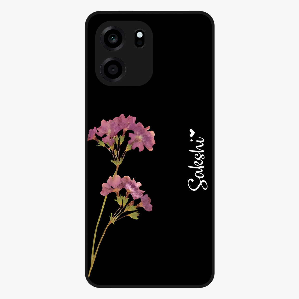 Riching Lavender Flower Custom Name Glass Case showing flat back view with lavender floral artwork and personalized name design.