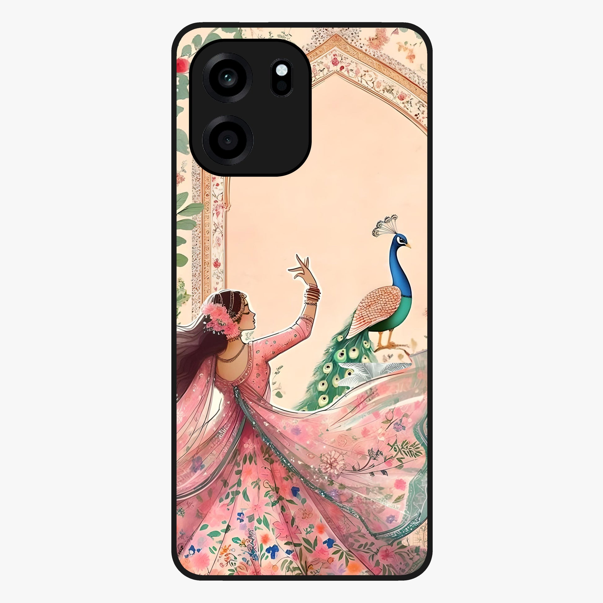 Royal Grace Muse Glass Case showing flat back view with elegant artistic artwork and glossy glass finish.