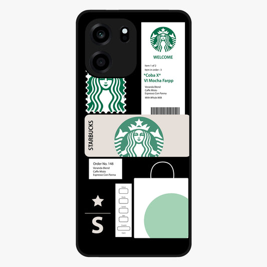 Starbucks Mocha Glass Case showing flat back view with coffee inspired artwork and glossy glass finish.
