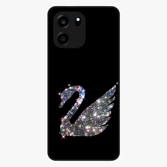 Starlit Swan Grace Glass Case showing flat back view with graceful swan artwork under starry sky and glossy glass finish.