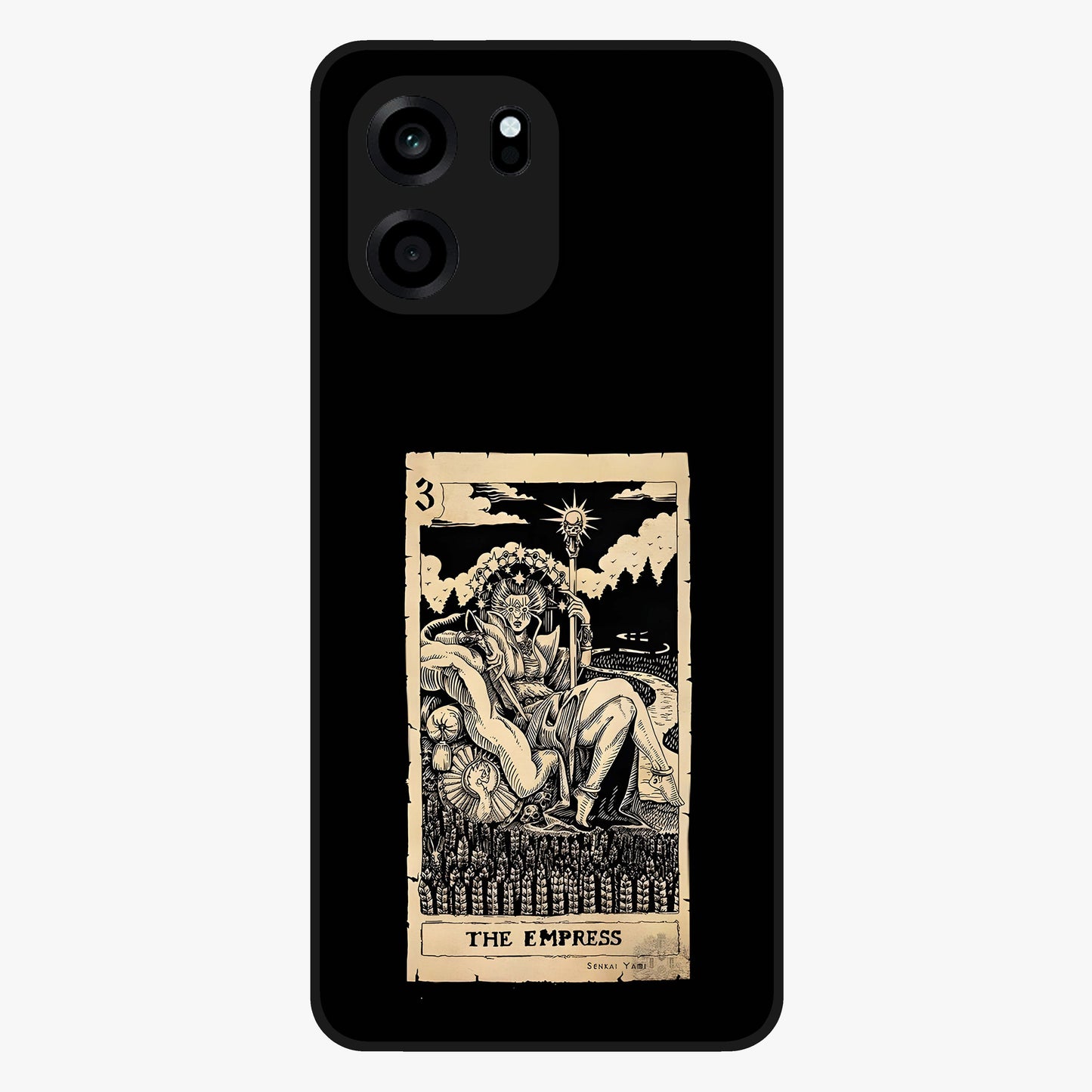 The Empress Glass Case showing flat back view with regal feminine artwork and glossy glass finish.