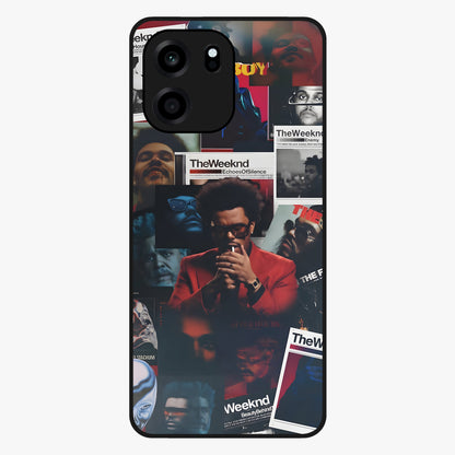 The Weeknd Glass Case showing flat back view with music inspired artistic portrait artwork and glossy glass finish.