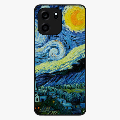 Van Gogh Art Glass Case showing flat back view with classic painterly artwork inspired by Van Gogh style and glossy glass finish.