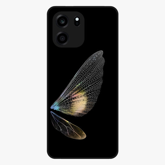 Whispers Of Wings Glass Case showing flat back view with graceful wing inspired artwork and glossy glass finish.