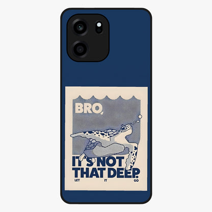 Worry Less Swim Glass Case showing flat back view with playful motivational artwork and glossy glass finish.